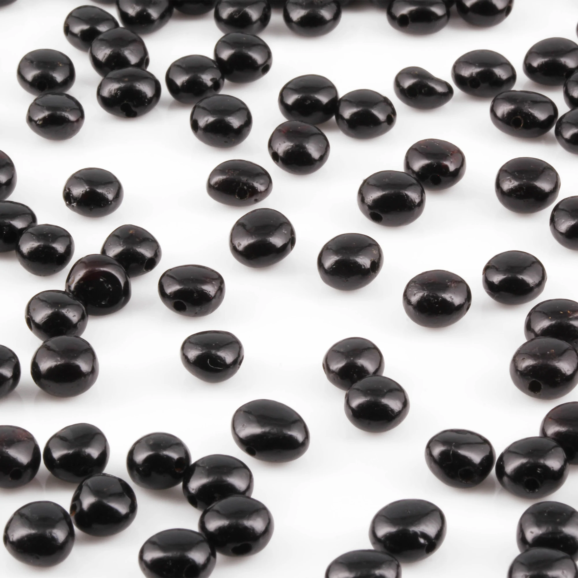 Baltic Amber Loose Beads - Black - Glossy Finish - Side Drill 6mm - 100g Pack