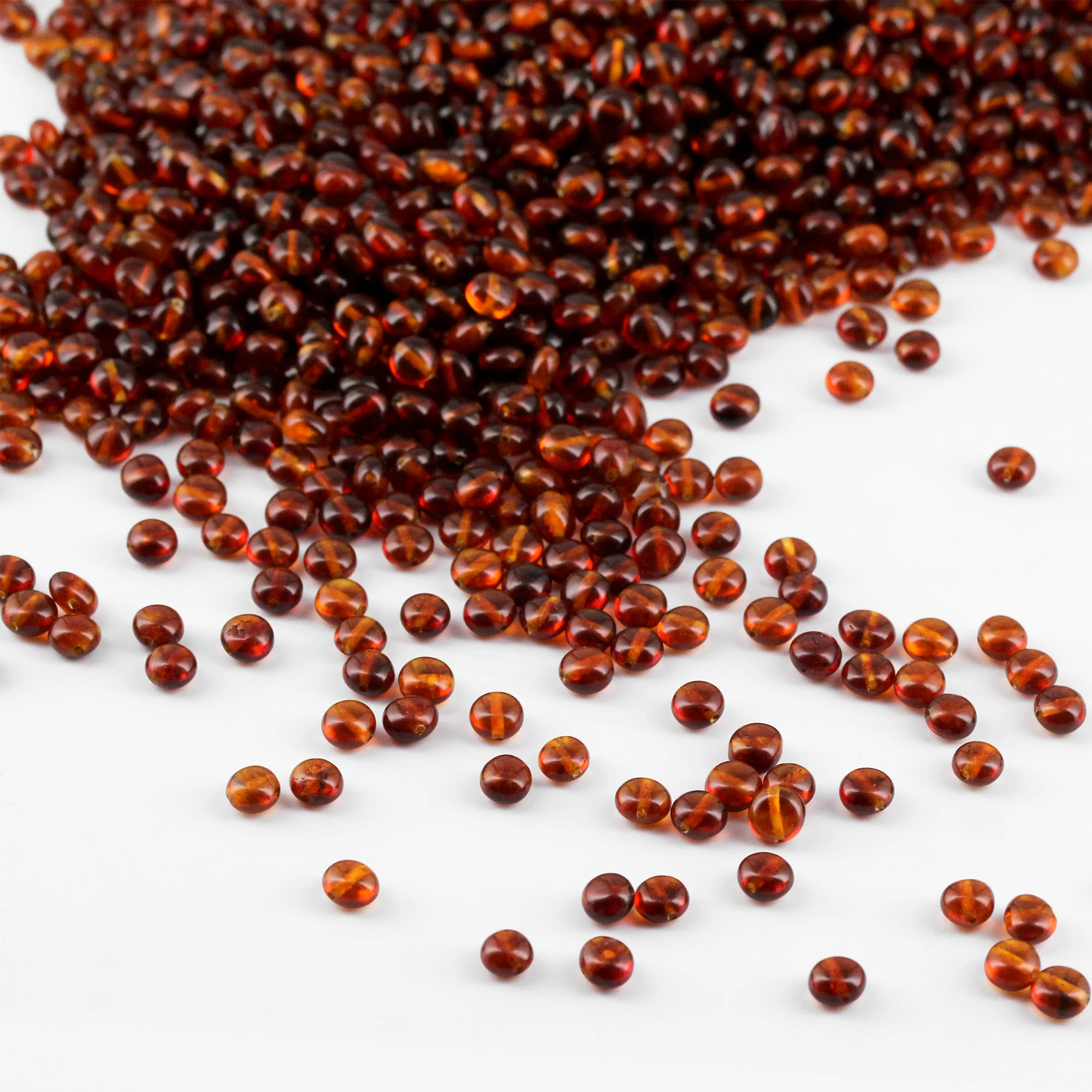 Baltic Amber Loose Beads - Cognac - Glossy Finish - Side Drill 6mm - 100g Pack