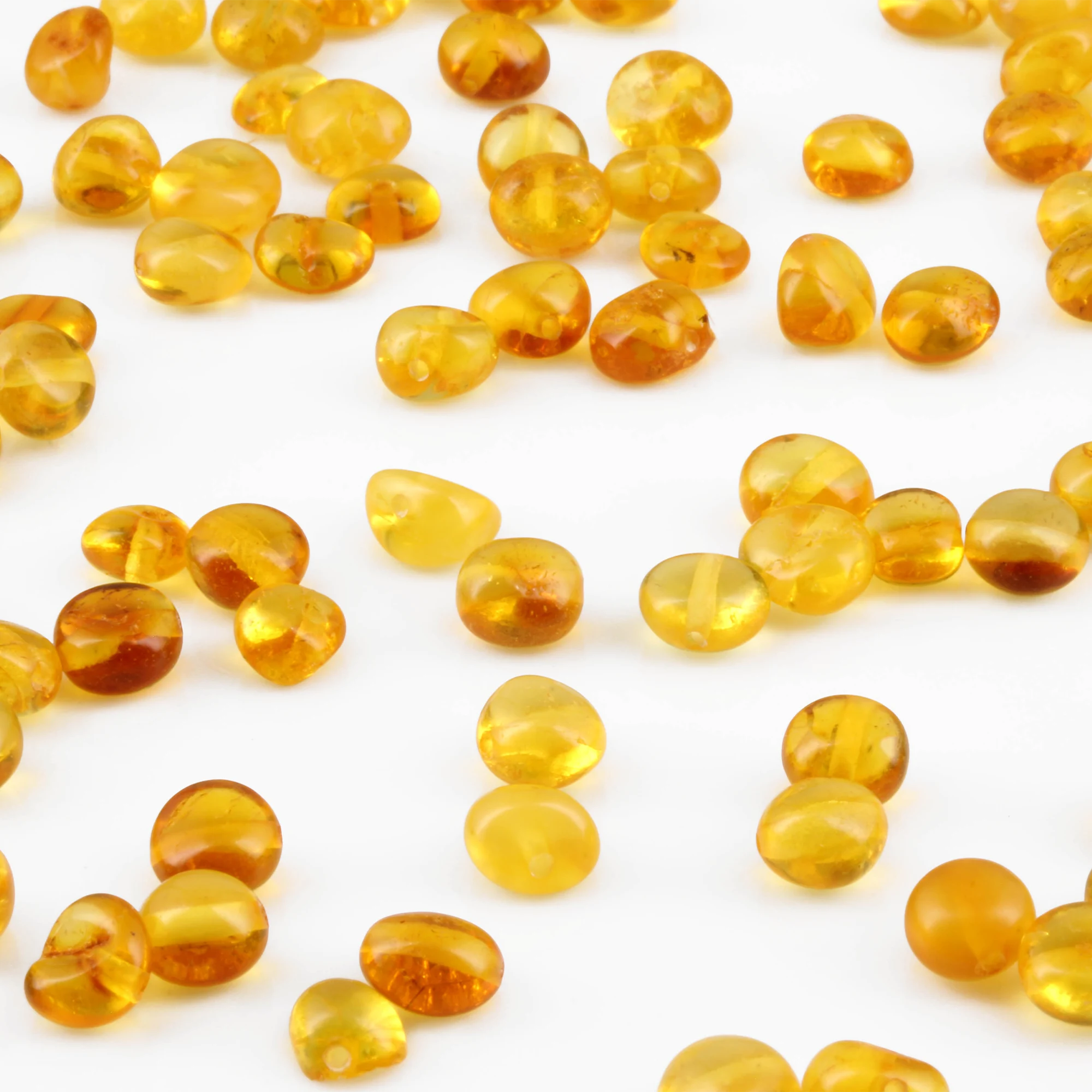Baltic Amber Loose Beads - Light Cognac - Glossy Finish - Side Drill 6mm - 100g Pack